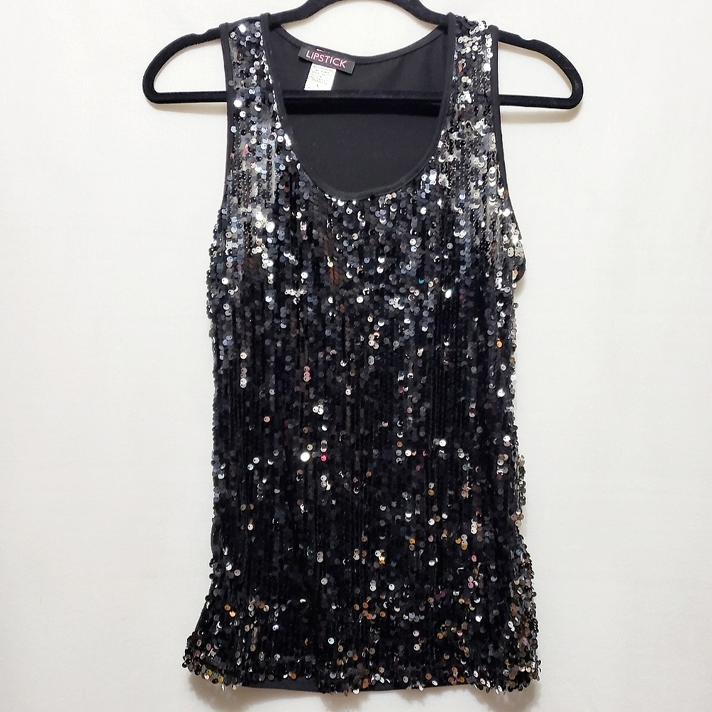 Sequin Semi Sheer Front* Tank Top *Sz L*